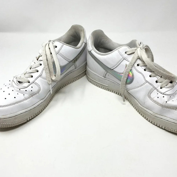 Nike Air Force 1 Low White Iridescent Swoosh Swoop Sneaker Shoe Size 8.5 - Picture 3 of 8